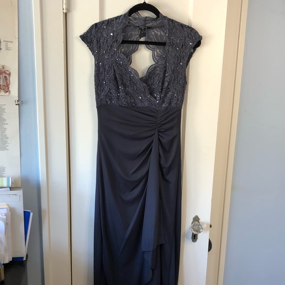 Grey Lace Sequin Gown by Onyx Night Size 4 - Picture 2 of 8